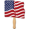 Wavy USA Flag Stock Shape Fan w/ Wooden Stick
